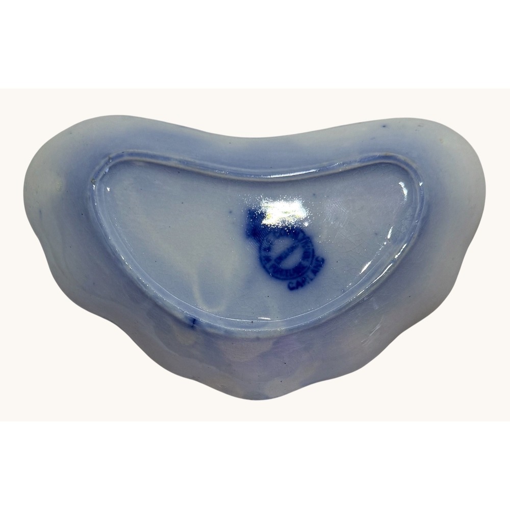 Antique Flow Blue Bone Dish W&E Corn Garland Porcelaine Royale Gold Trim 1890s - Picture 8 of 9